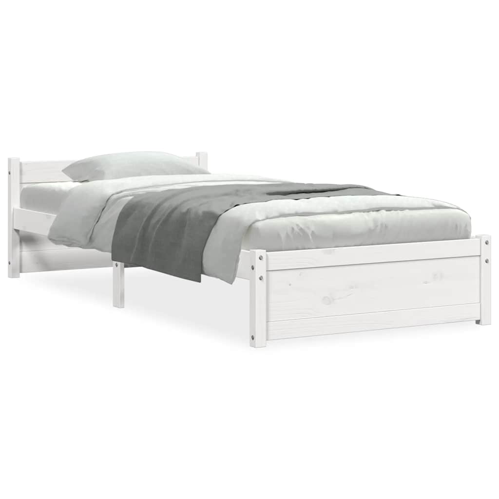 Bed Frame without Mattress White Solid Wood 90x200 cm