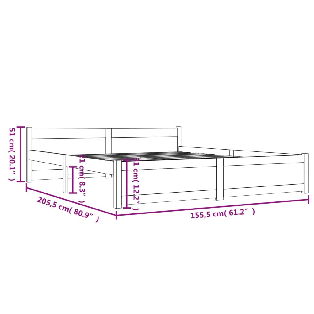 Bed Frame without Mattress Solid Wood 150x200 cm King Size King Size