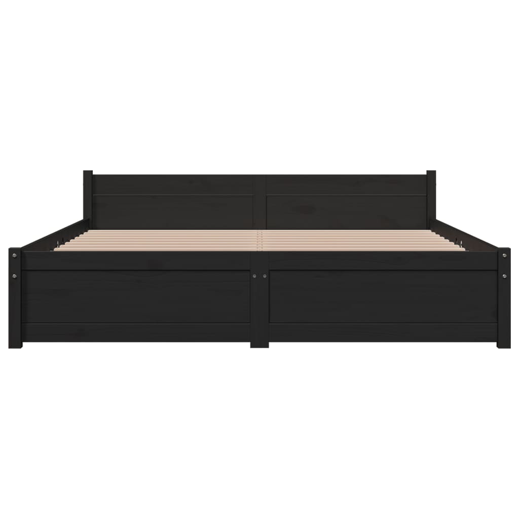 Bed Frame without Mattress Black Solid Wood 150x200 cm King Size King Size