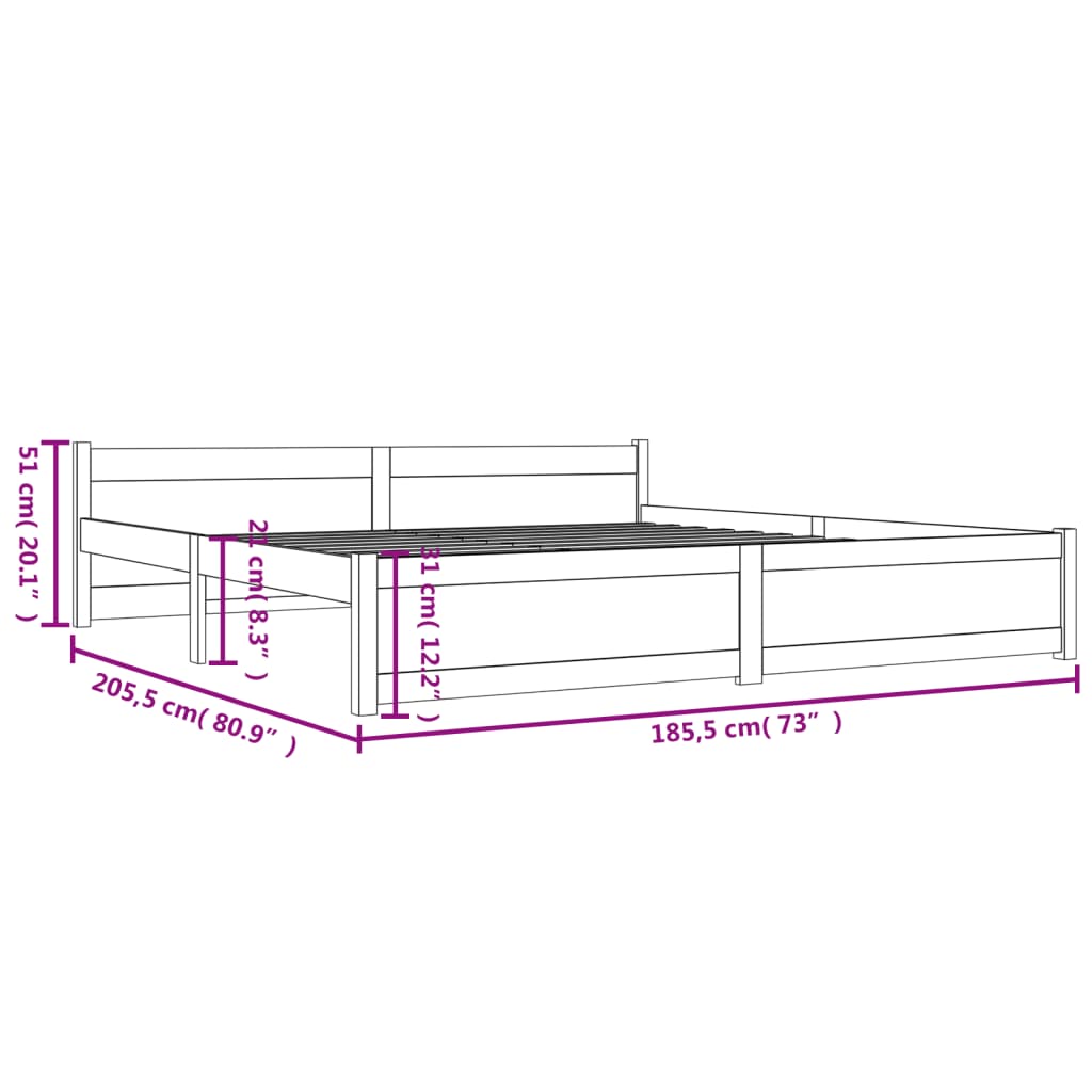 Bed Frame without Mattress Solid Wood 180x200 cm Super King Super King Size