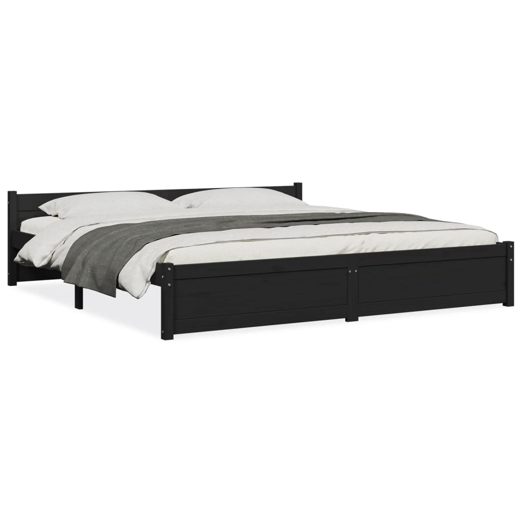 Bed Frame without Mattress Black Solid Wood 180x200 cm Super King