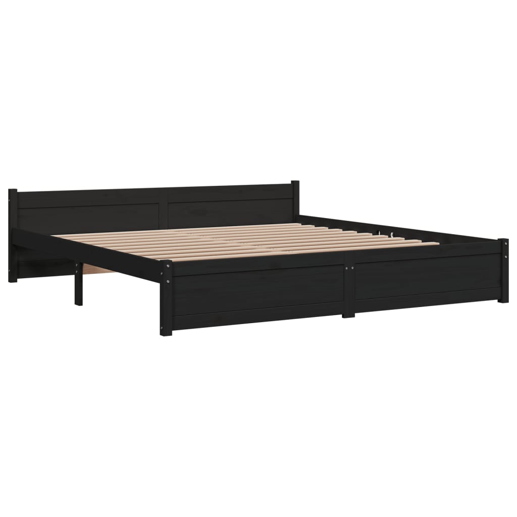 Bed Frame without Mattress Black Solid Wood 180x200 cm Super King