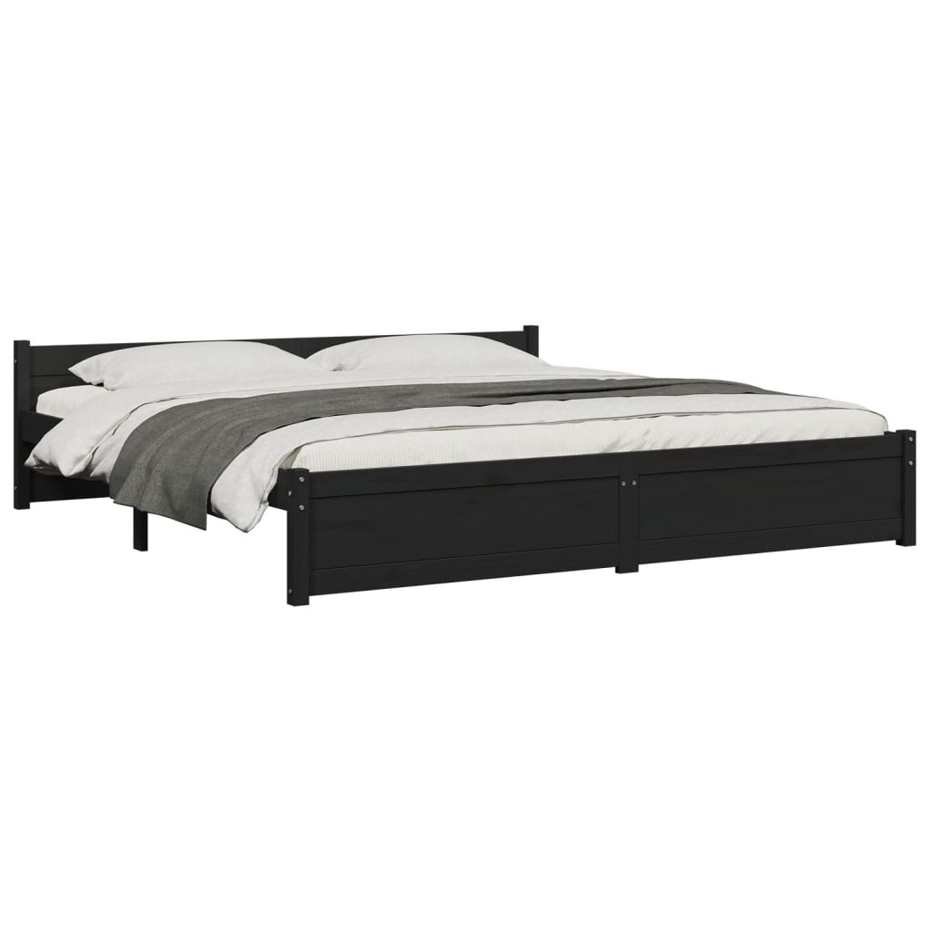 Bed Frame without Mattress Black Solid Wood 180x200 cm Super King