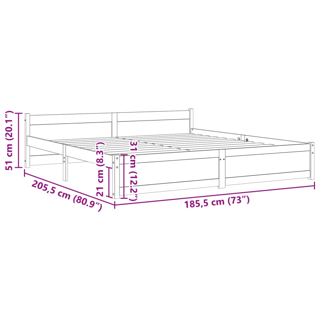 Bed Frame without Mattress Black Solid Wood 180x200 cm Super King
