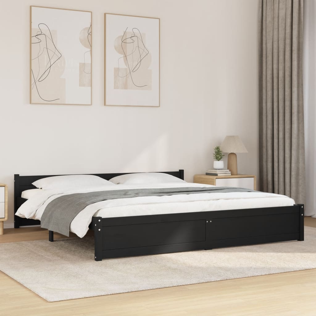Bed Frame without Mattress Black Solid Wood 180x200 cm Super King