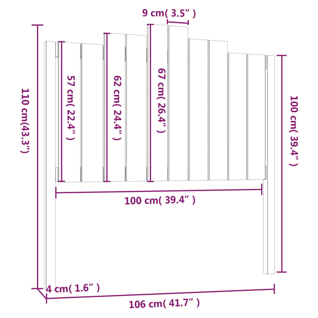 Bed Headboard Black 106x4x110 cm Solid Wood Pine
