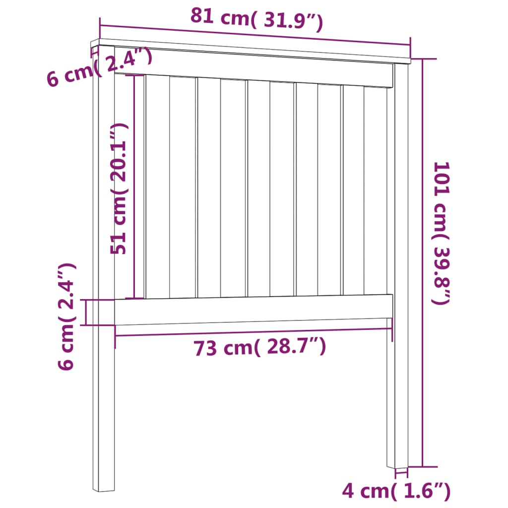 Bed Headboard Black 81x6x101 cm Solid Wood Pine