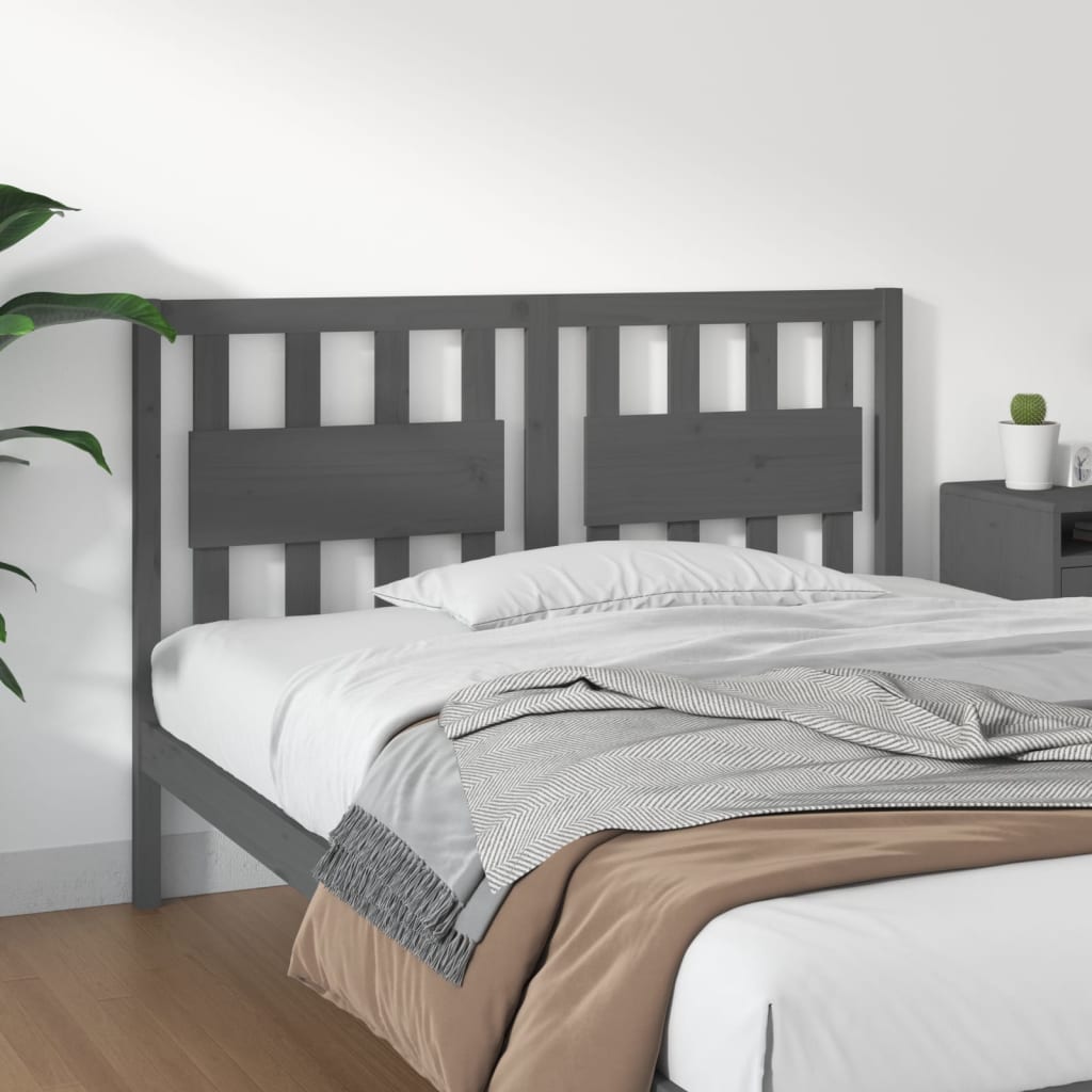 Bed Headboard Grey 125.5x4x100 cm Solid Wood Pine