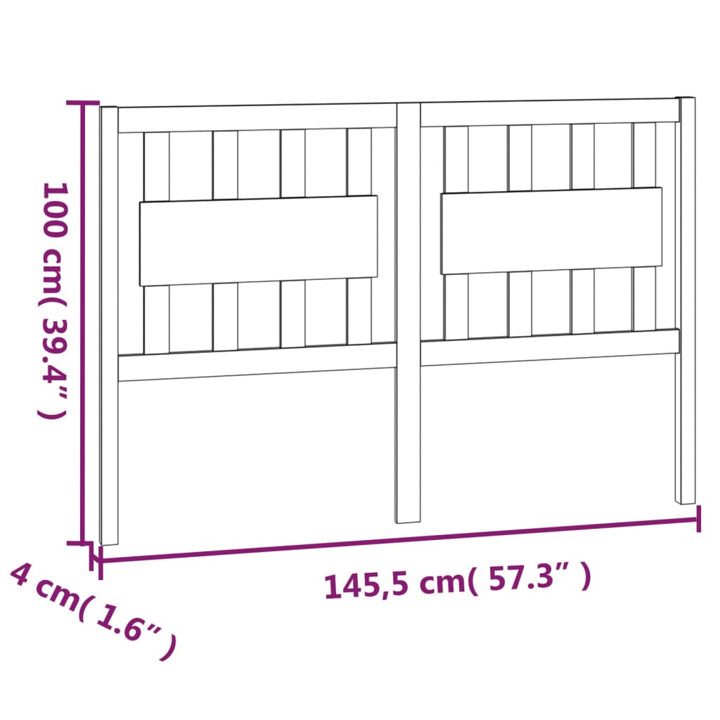 Bed Headboard Black 145.5x4x100 cm Solid Wood Pine