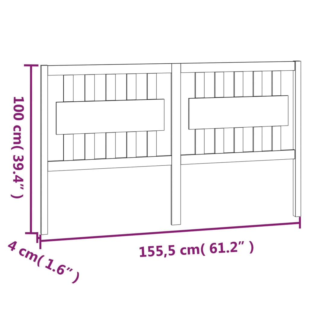 Bed Headboard Grey 155.5x4x100 cm Solid Wood Pine