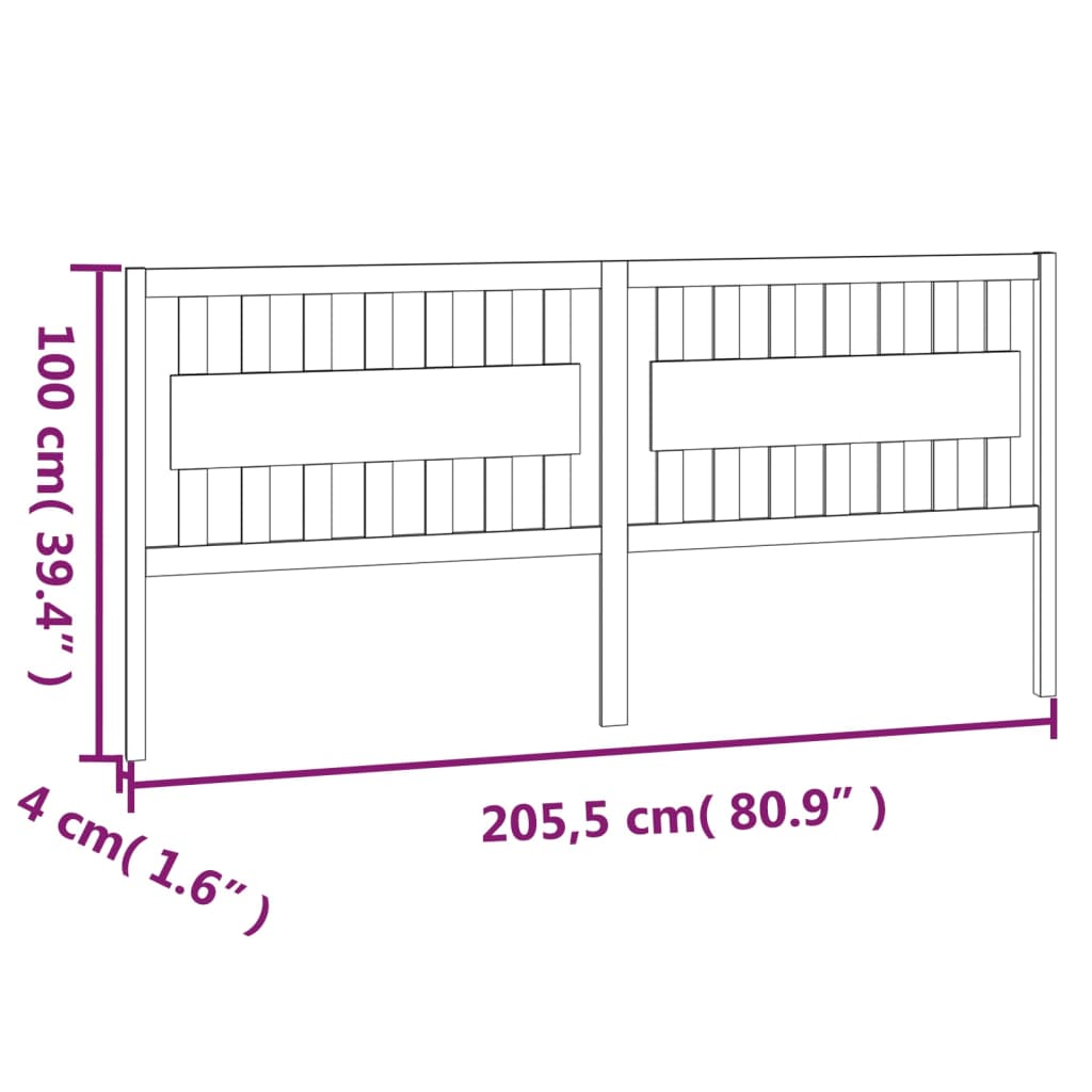 Bed Headboard Grey 205.5x4x100 cm Solid Wood Pine