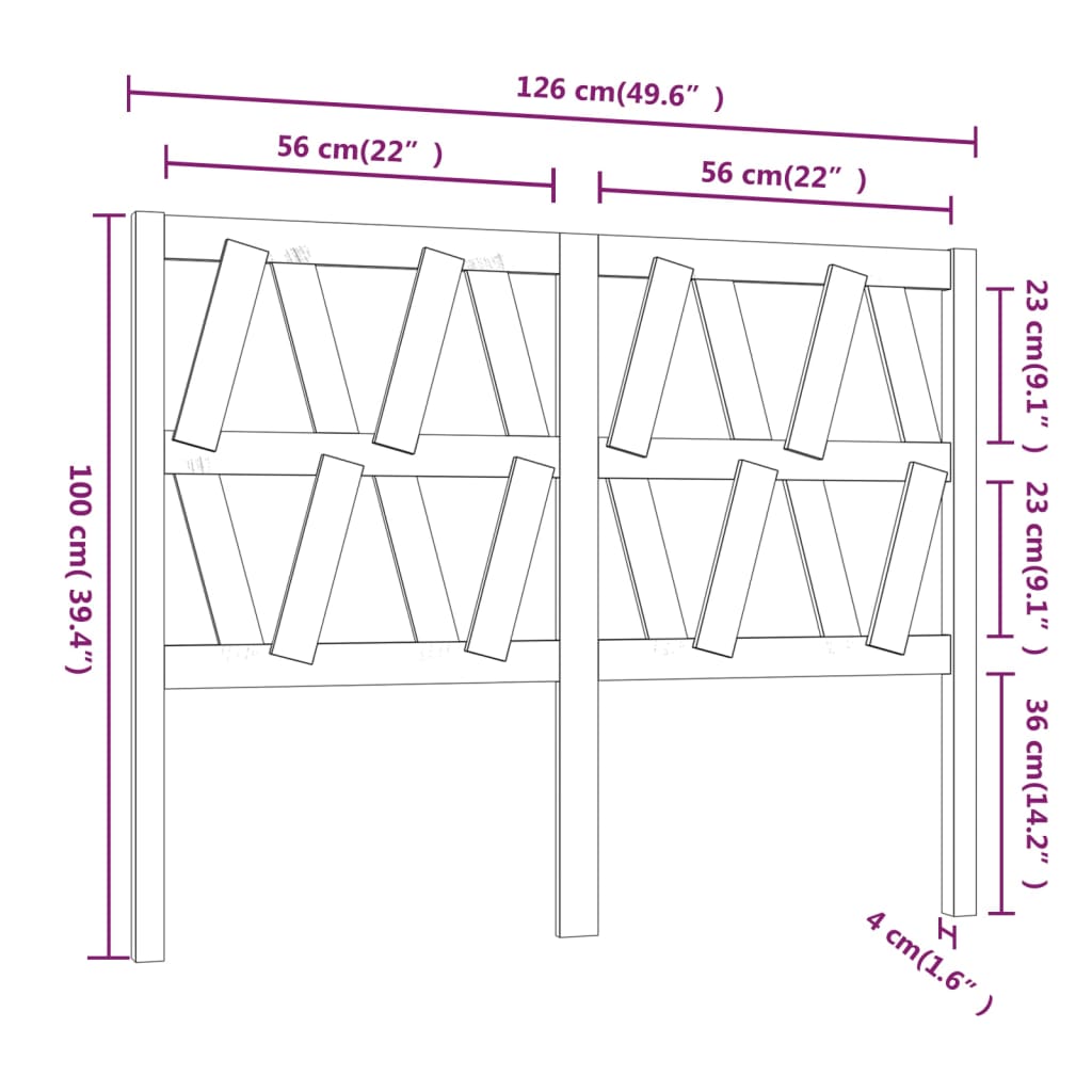 Bed Headboard 126x4x100 cm Solid Wood Pine