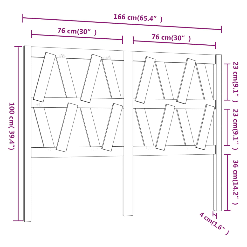 Bed Headboard Black 166x4x100 cm Solid Wood Pine