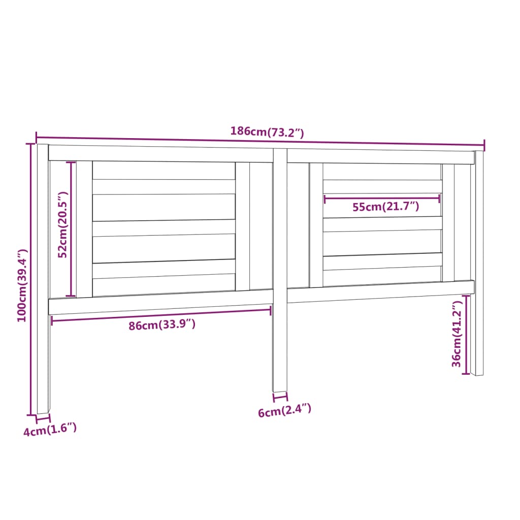 Bed Headboard Black 186x4x100 cm Solid Pine Wood