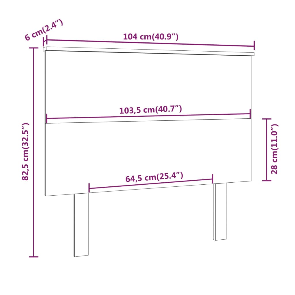 Bed Headboard Grey 104x6x82.5 cm Solid Wood Pine