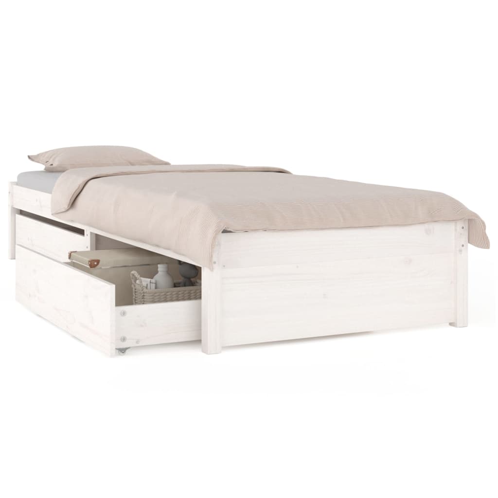 Bed Frame without Mattress with Drawers White Small Single