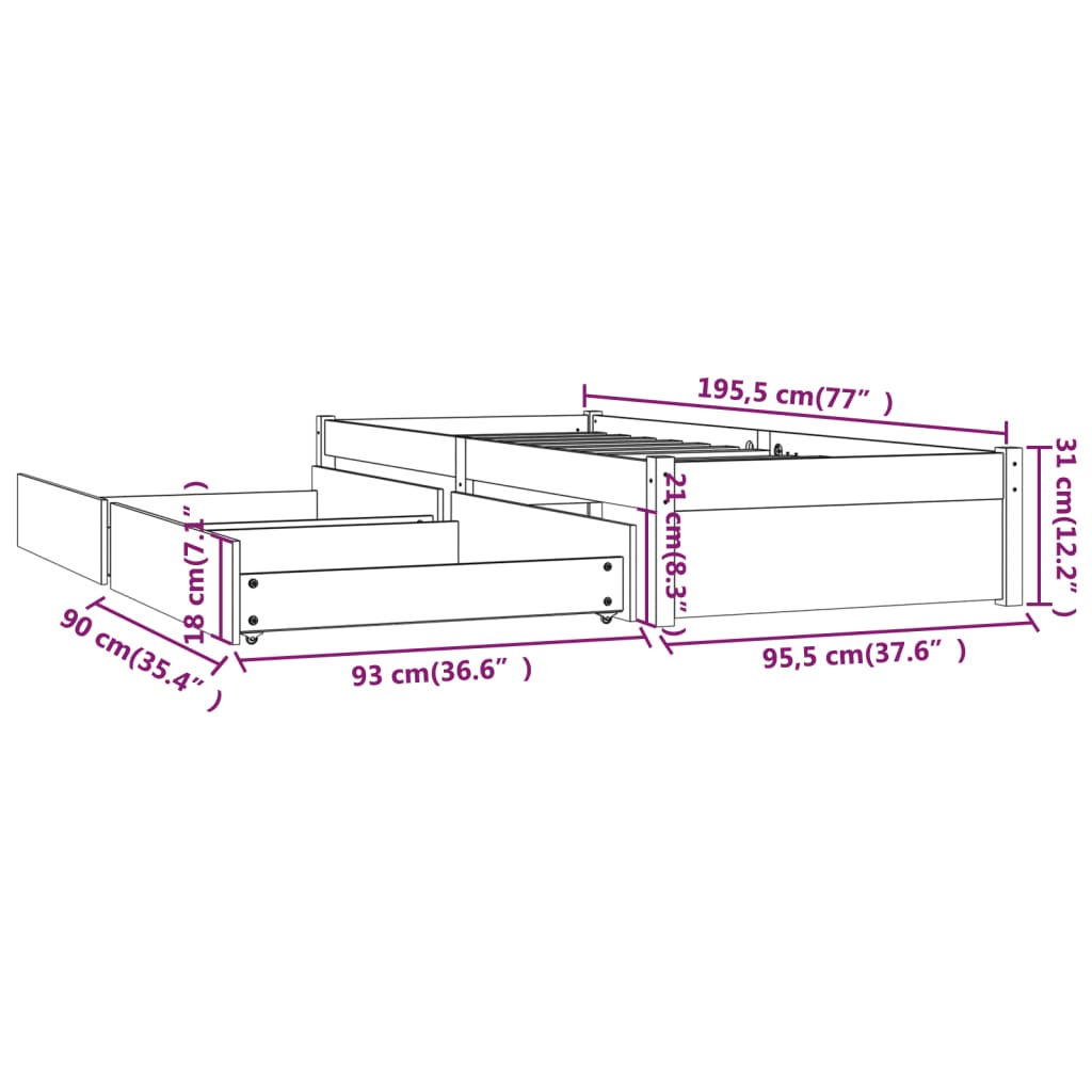 Bed Frame without Mattress with Drawers Single
