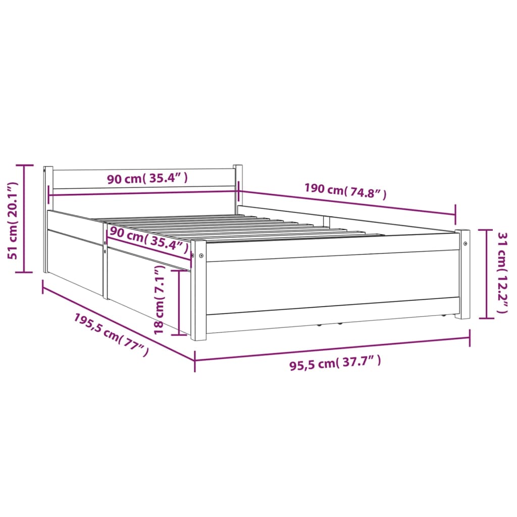 Bed Frame without Mattress with Drawers Single