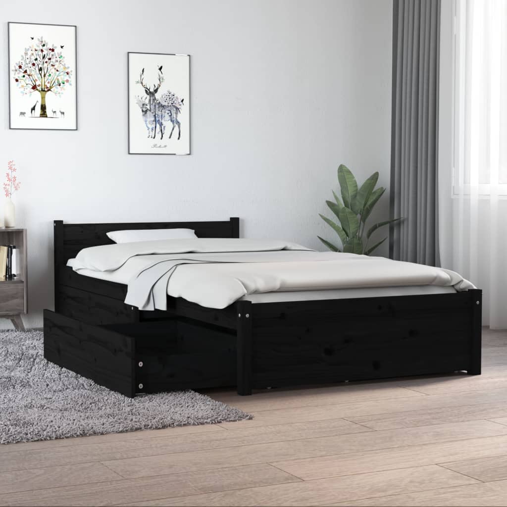 Bed Frame without Mattress with Drawers Black Single