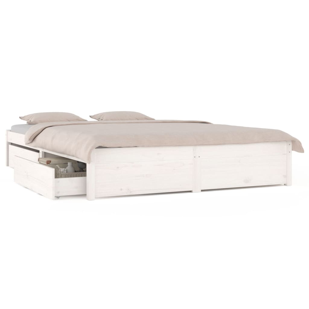 Bed Frame without Mattress with Drawers White Super King