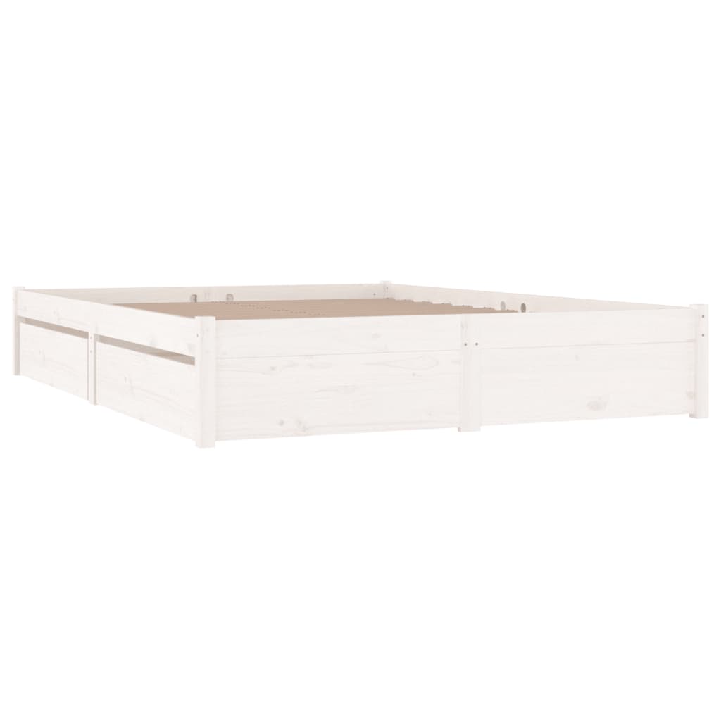Bed Frame without Mattress with Drawers White Super King