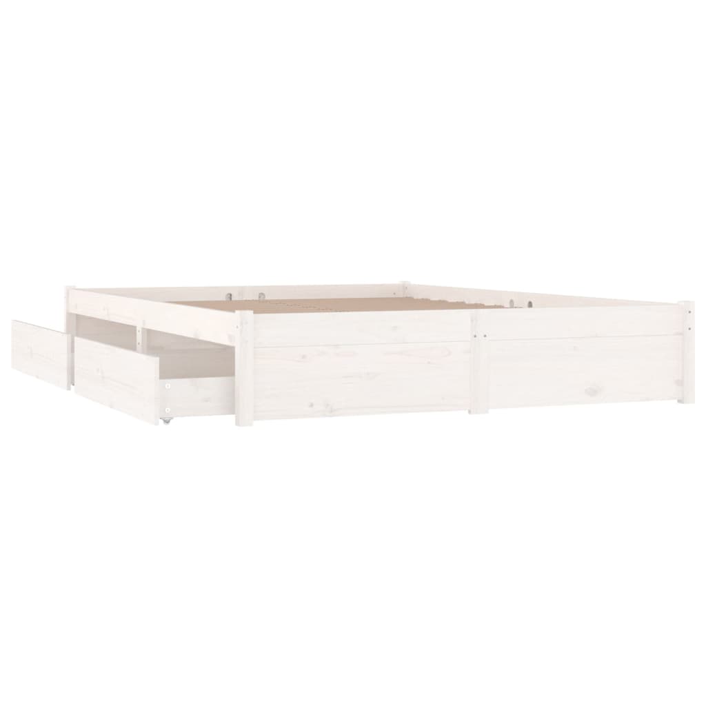 Bed Frame without Mattress with Drawers White Super King