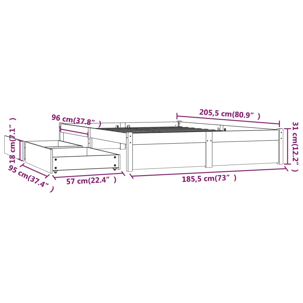 Bed Frame without Mattress with Drawers White Super King