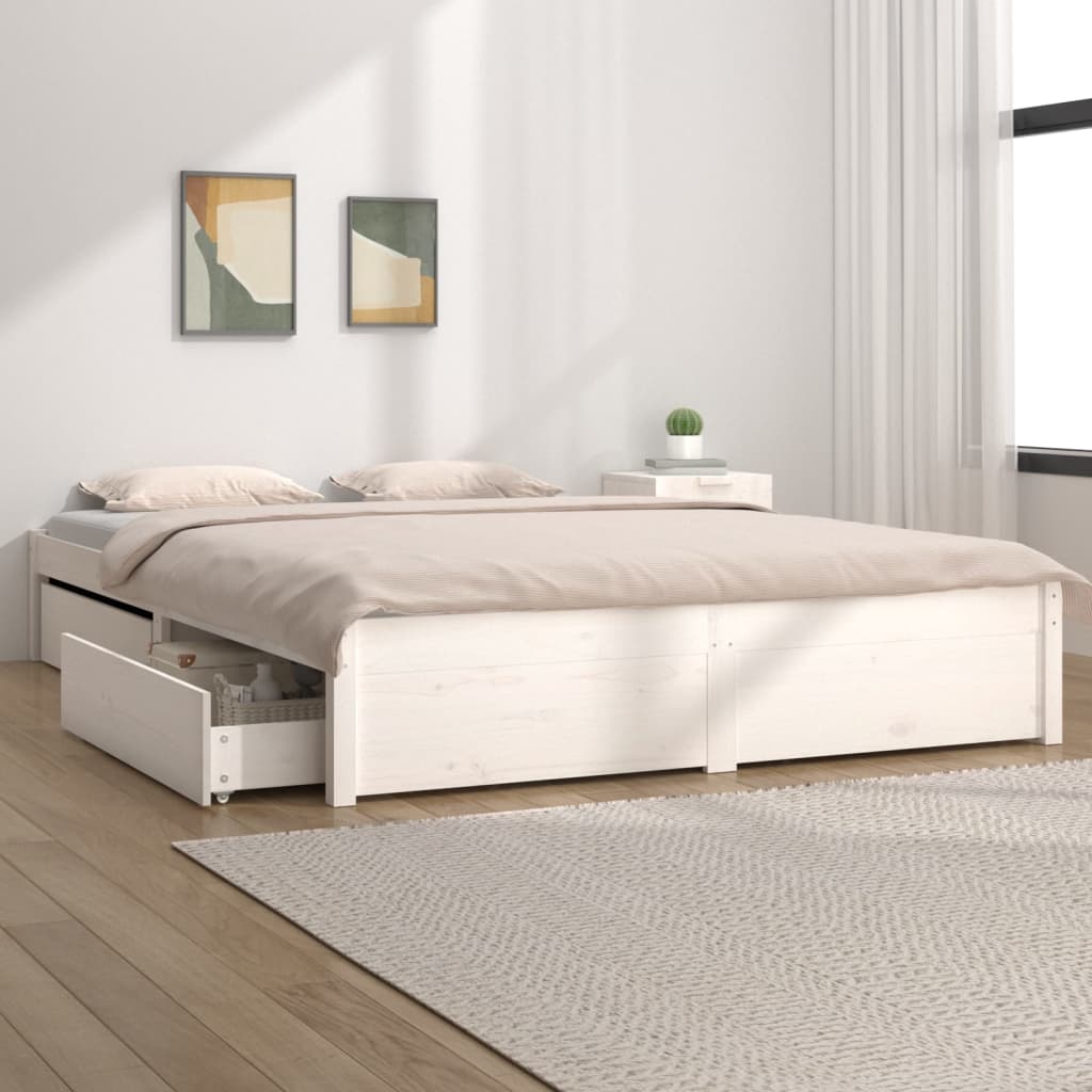 Bed Frame without Mattress with Drawers White Super King