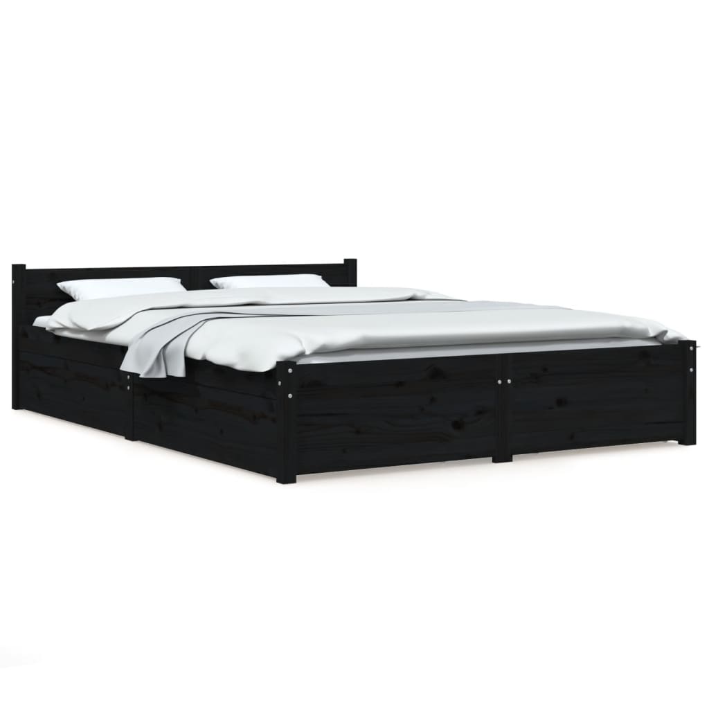 Bed Frame without Mattress with Drawers Black King Size