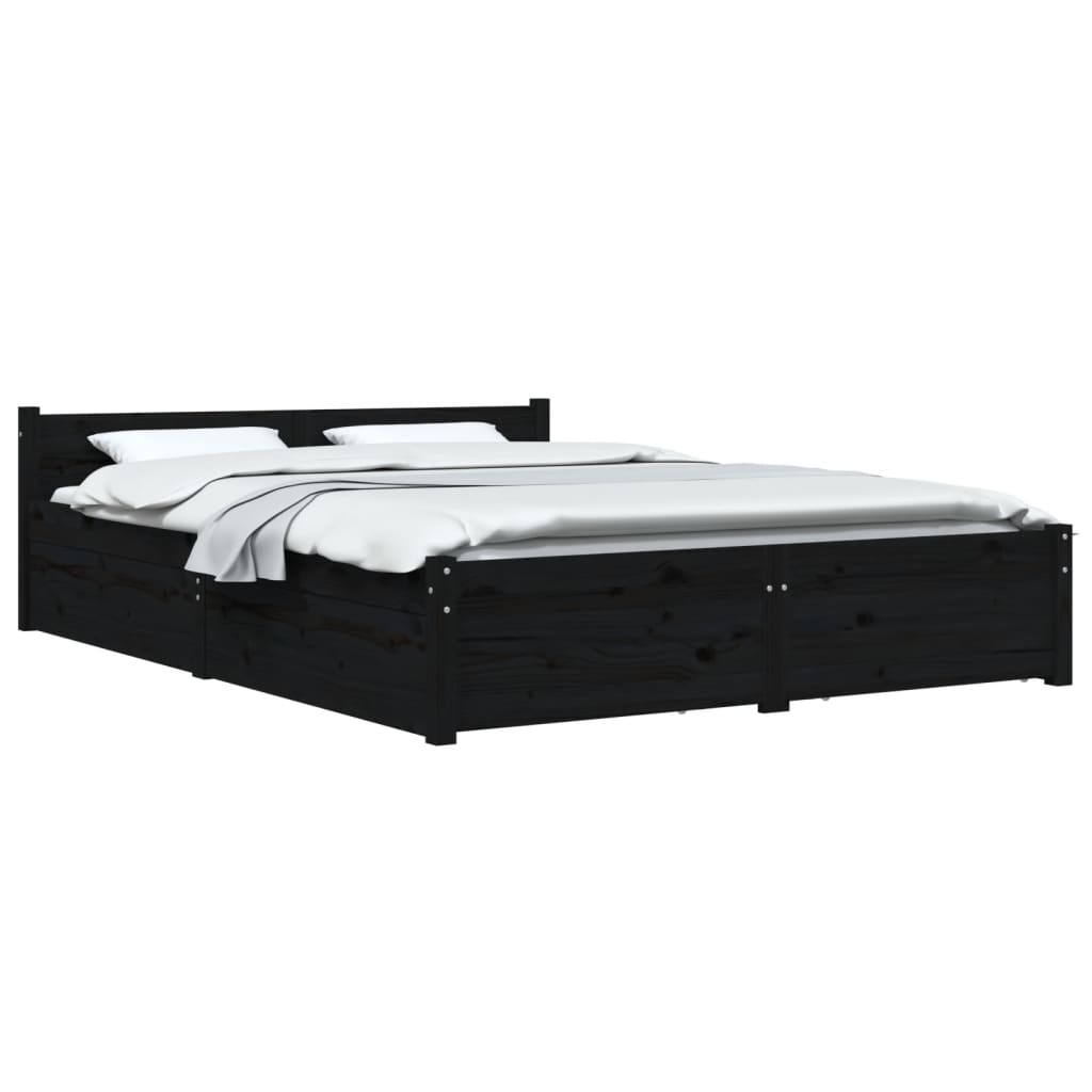 Bed Frame without Mattress with Drawers Black King Size