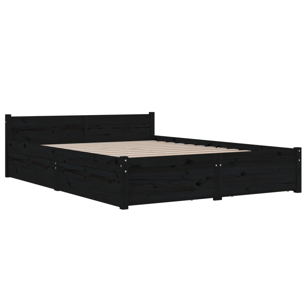 Bed Frame without Mattress with Drawers Black King Size