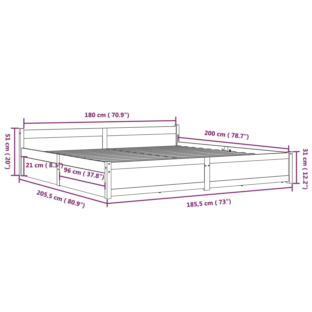 Bed Frame without Mattress with Drawers Super King