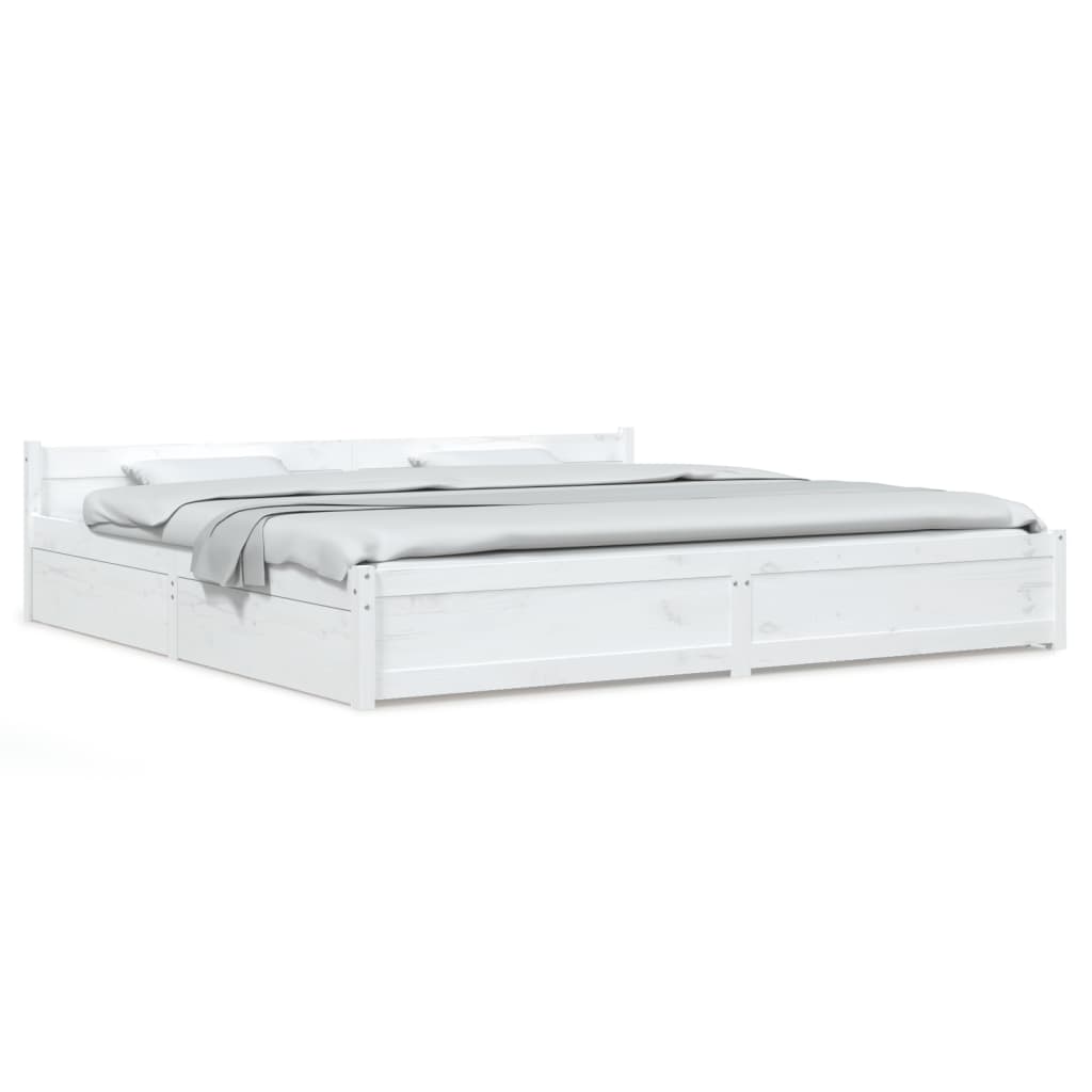 Bed Frame without Mattress with Drawers White 200x200 cm
