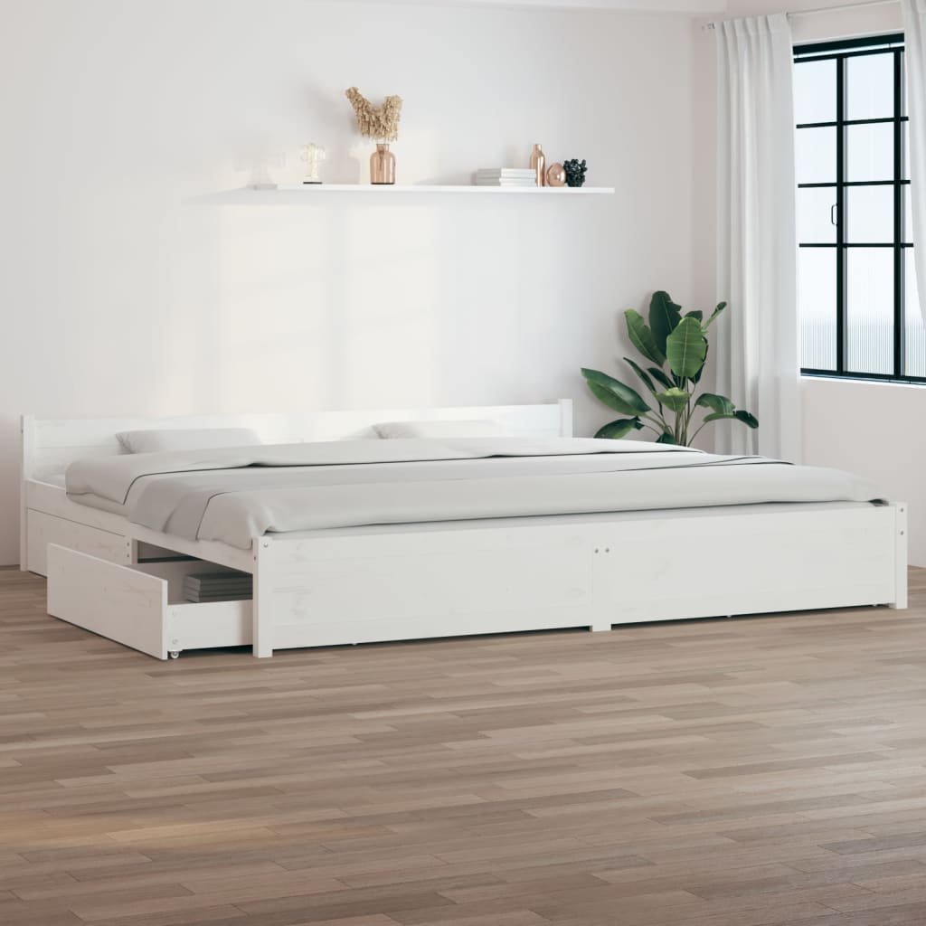 Bed Frame without Mattress with Drawers White 200x200 cm