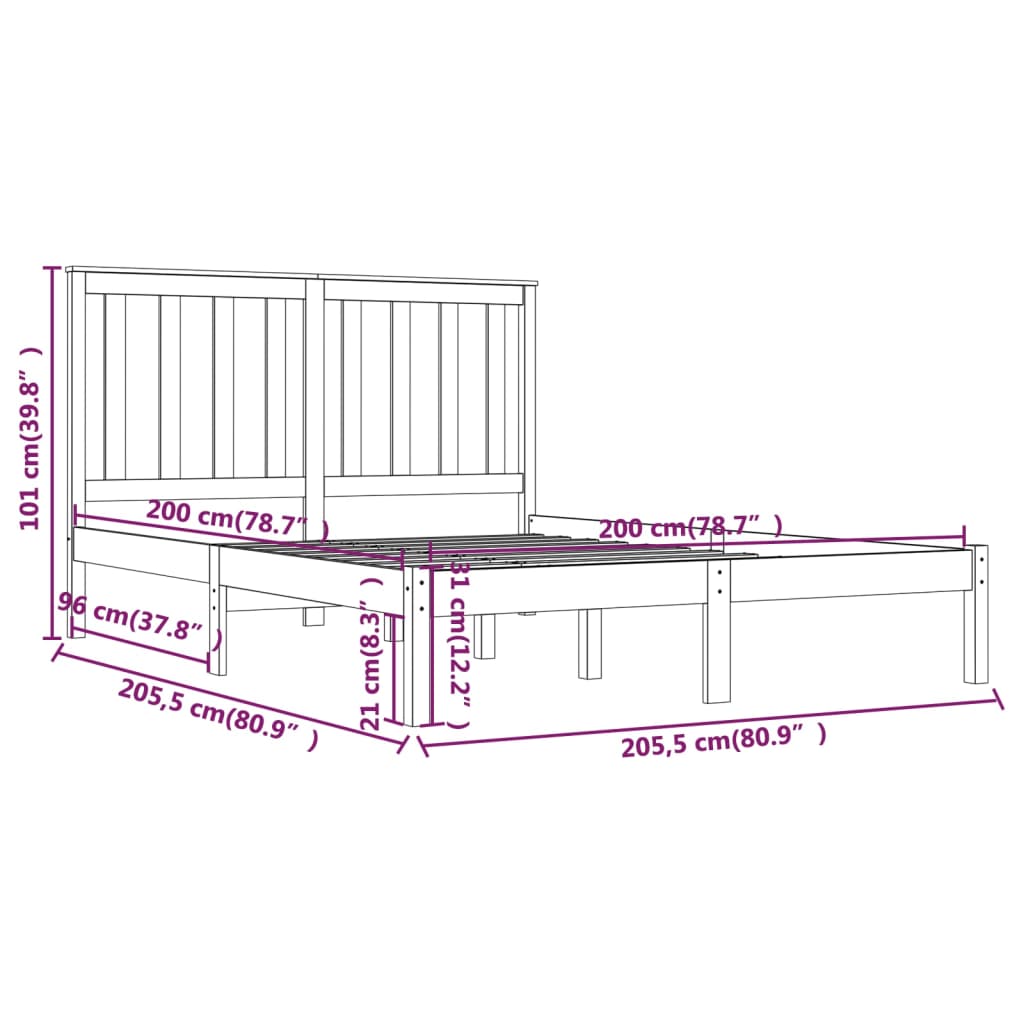 3103867 vidaXL Bed Frame without Mattress Black Solid Wood 200x200 cm (810041+818544)