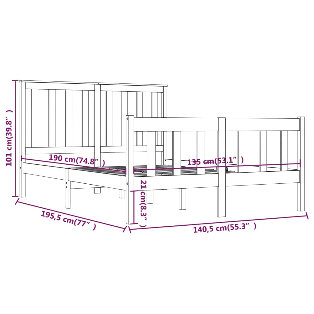 Bed Frame without Mattress Solid Wood Double