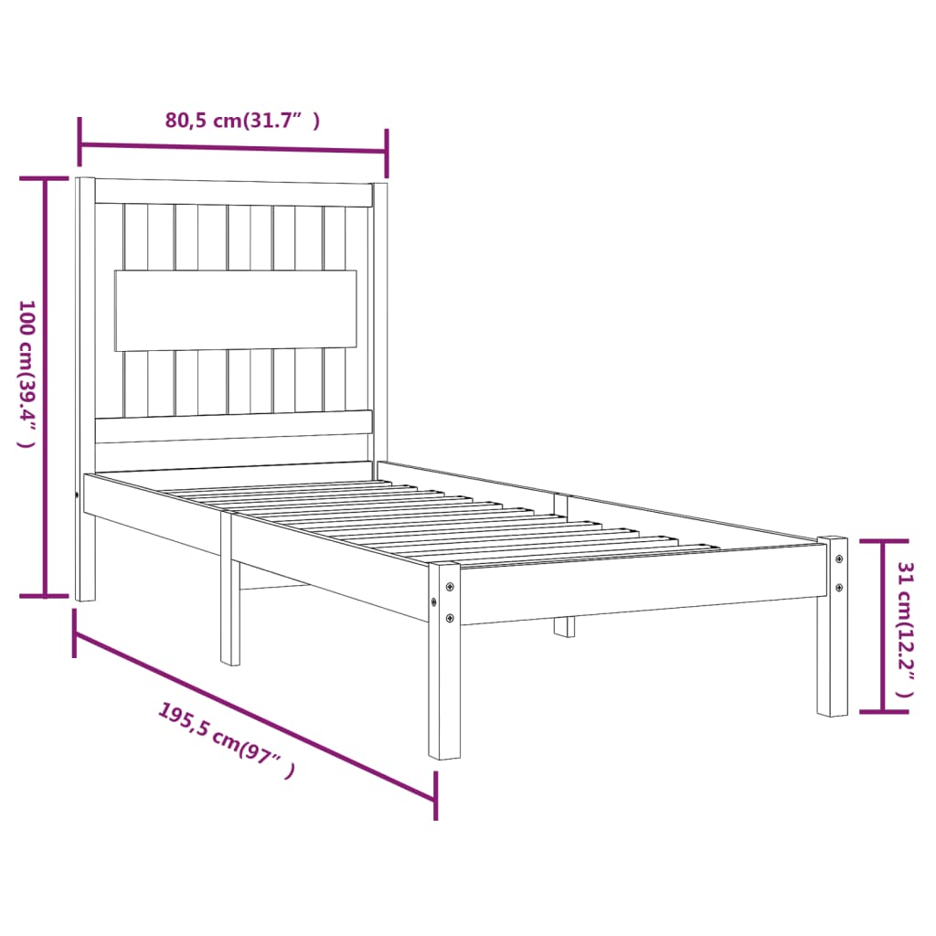 Bed Frame without Mattress Black Solid Wood Small Single
