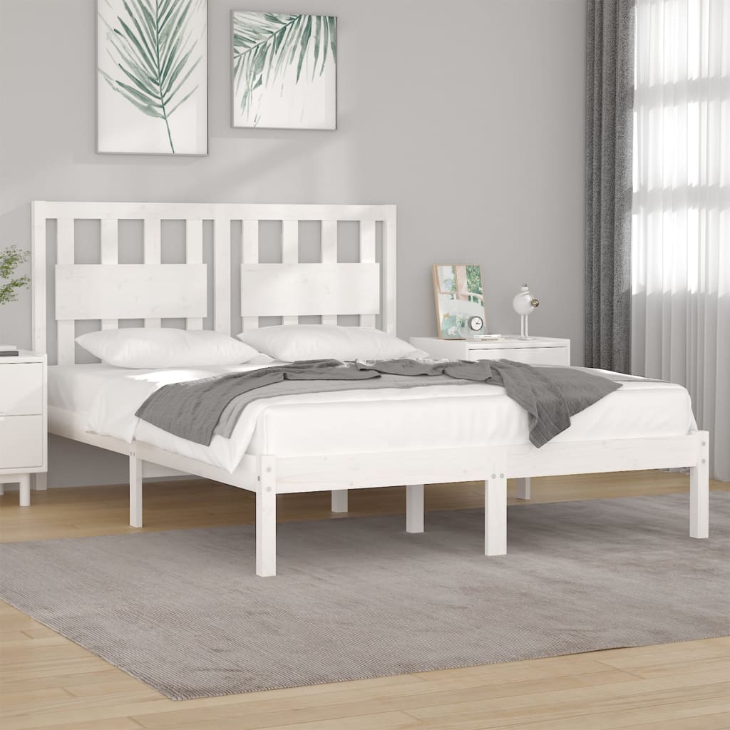3103934 vidaXL Bed Frame without Mattress White Solid Wood 140x200 cm (810018+818571)