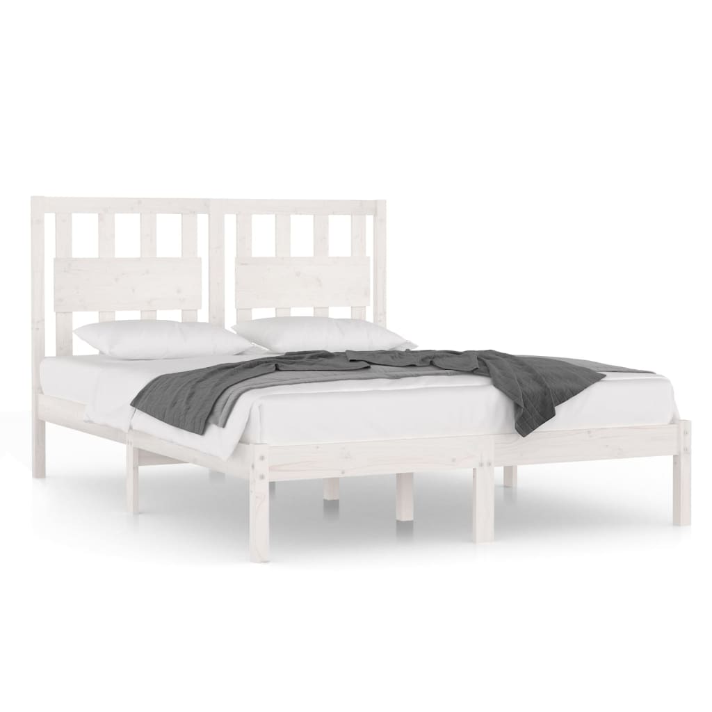 Bed Frame without Mattress White Solid Wood Pine King Size