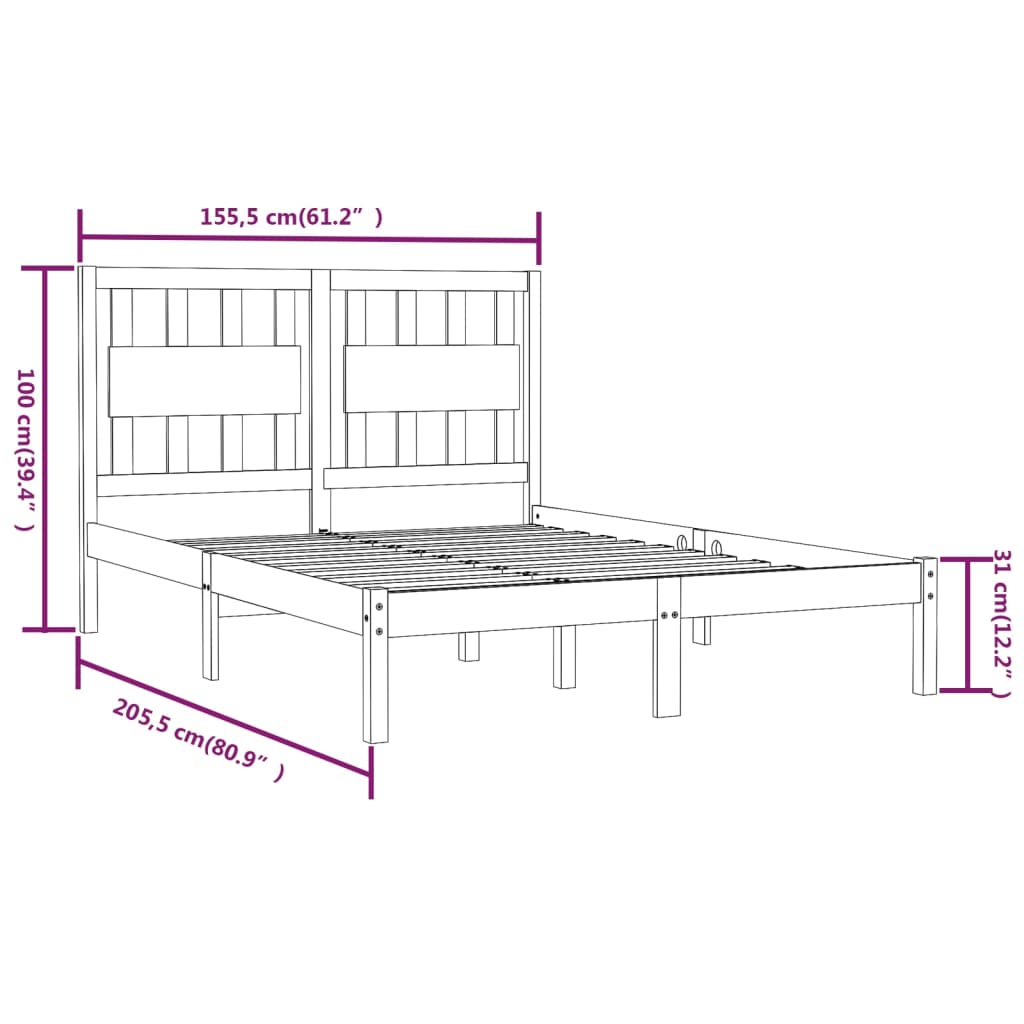 Bed Frame without Mattress White Solid Wood Pine King Size