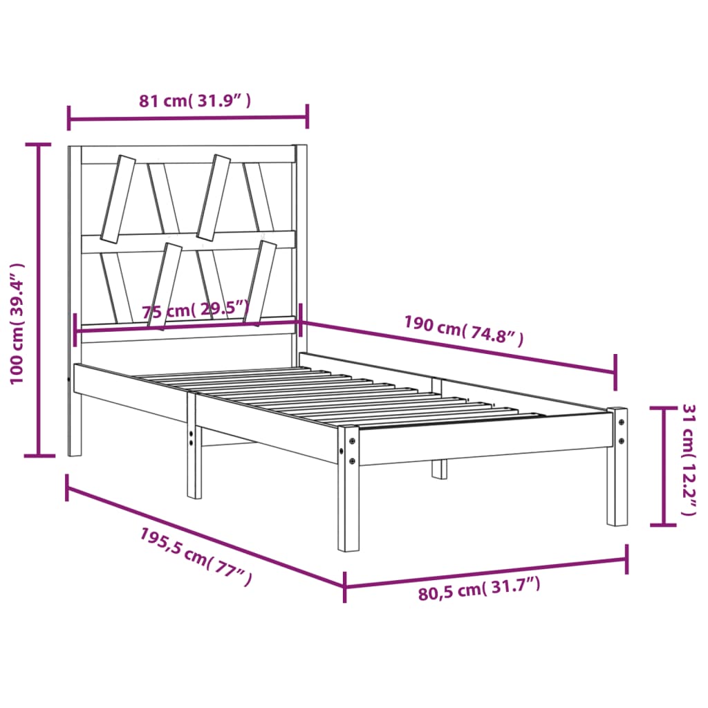 Bed Frame without Mattress Black Solid Wood Small Single