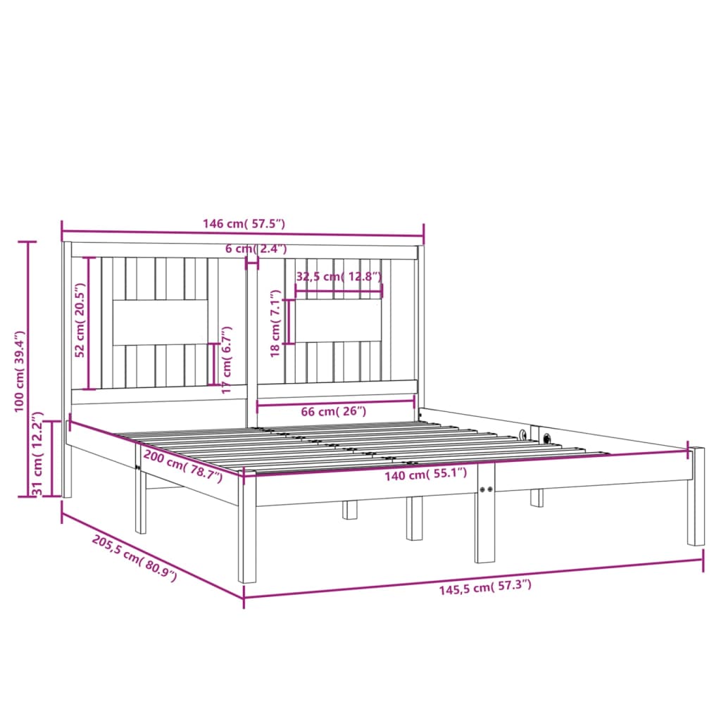 3104064 vidaXL Bed Frame without Mattress White Solid Wood 140x200 cm (810018+818671)