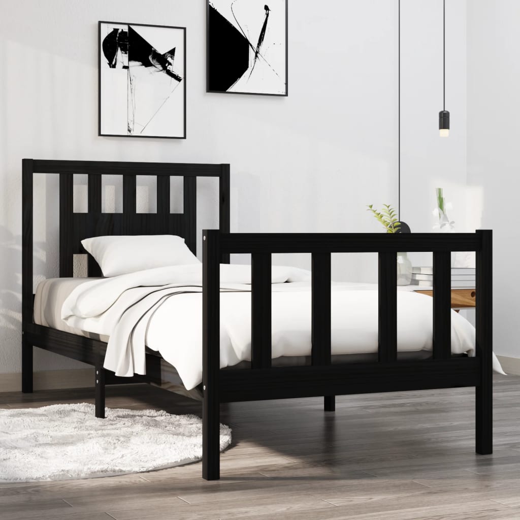 Bed Frame without Mattress Black 90x190 cm Single Solid Wood
