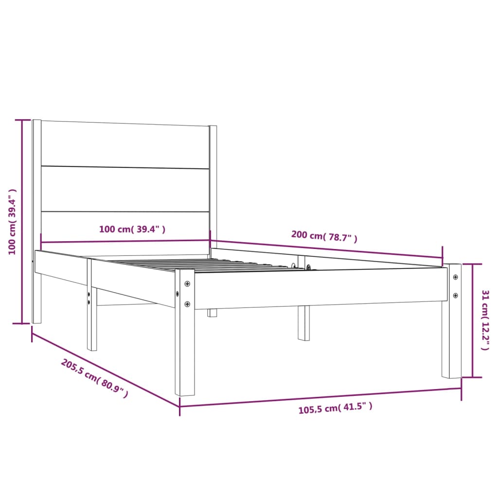 Bed Frame without Mattress 100x200 cm Solid Wood Pine