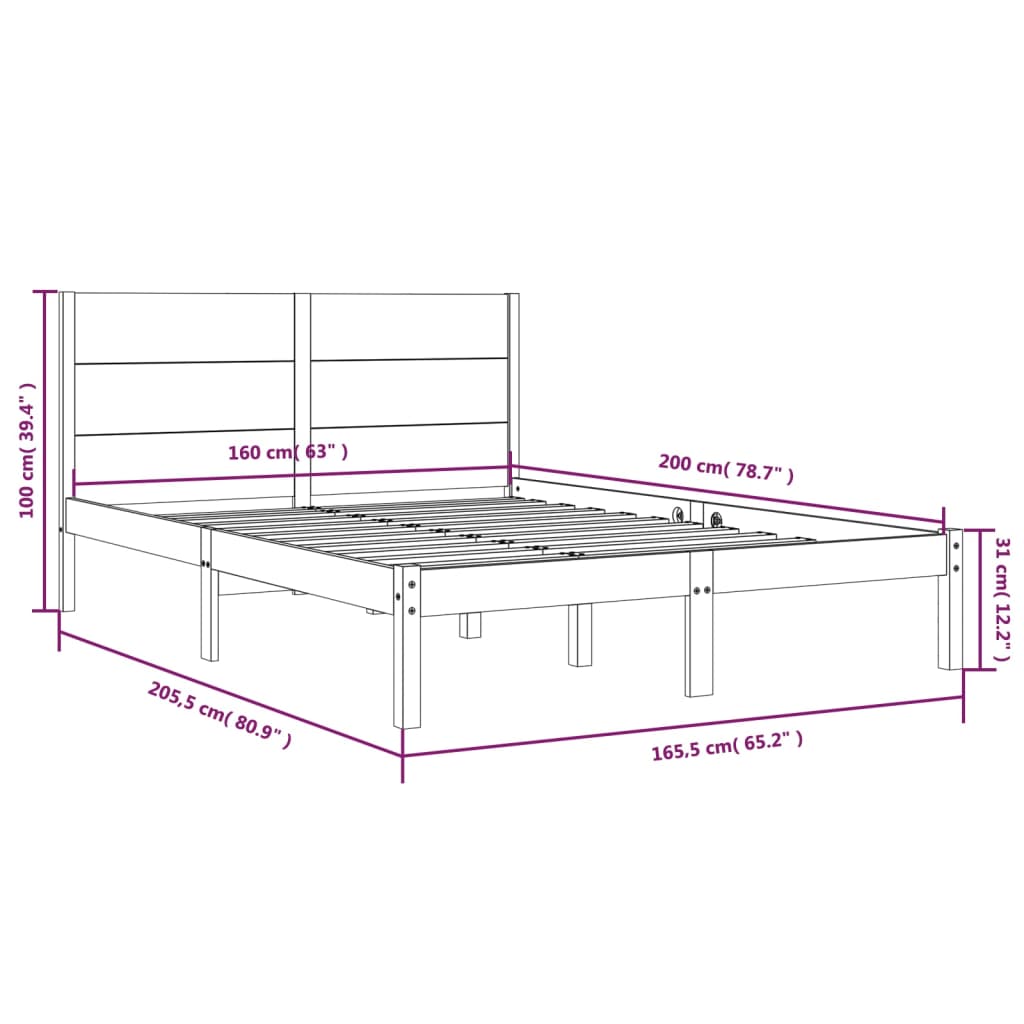 Bed Frame without Mattress 160x200 cm Solid Wood Pine