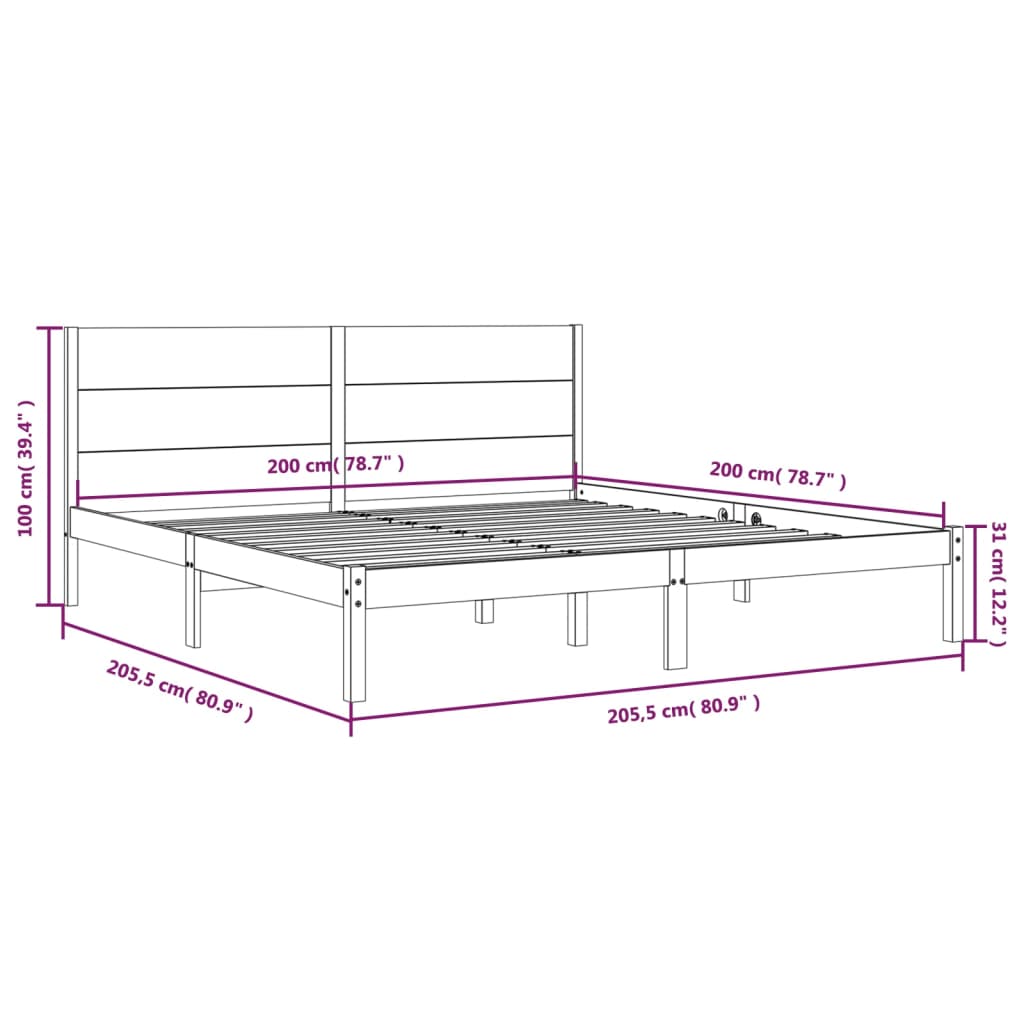 Bed Frame without Mattress White 200x200 cm Solid Wood Pine