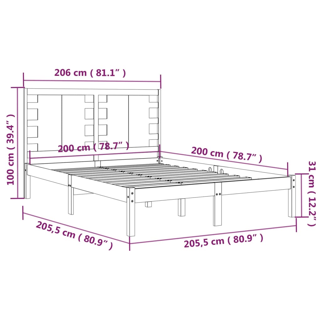 Bed Frame without Mattress Black 200x200 cm Solid Wood Pine