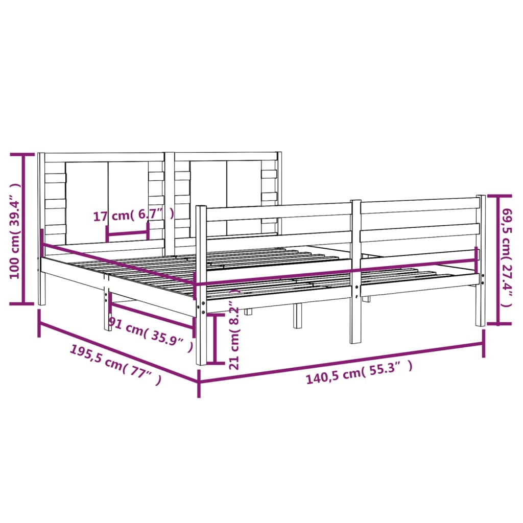 Bed Frame without Mattress 135x190 cm Double Solid Wood Pine
