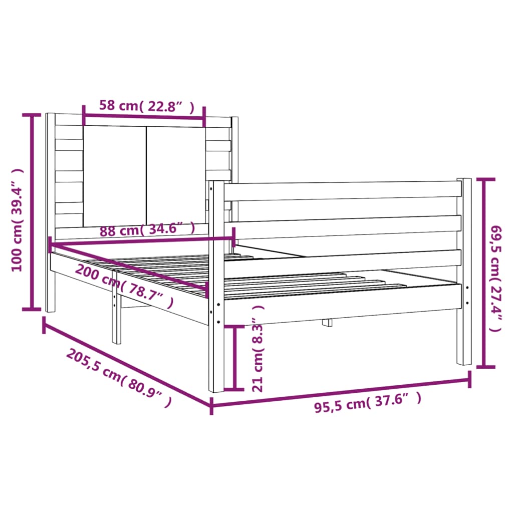 Bed Frame without Mattress 90x200 cm Solid Wood Pine