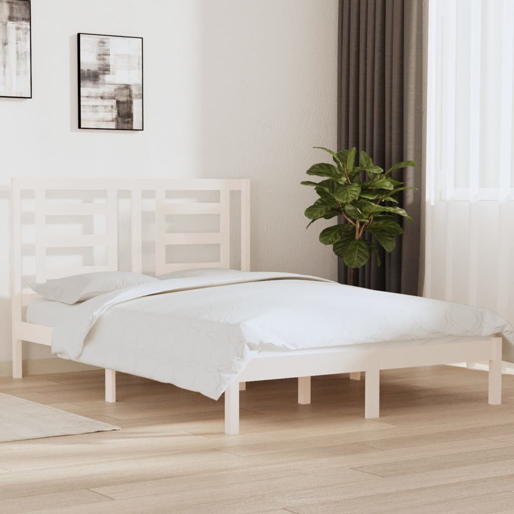 Bed Frame without Mattress White 140x190 cm Solid Wood Pine